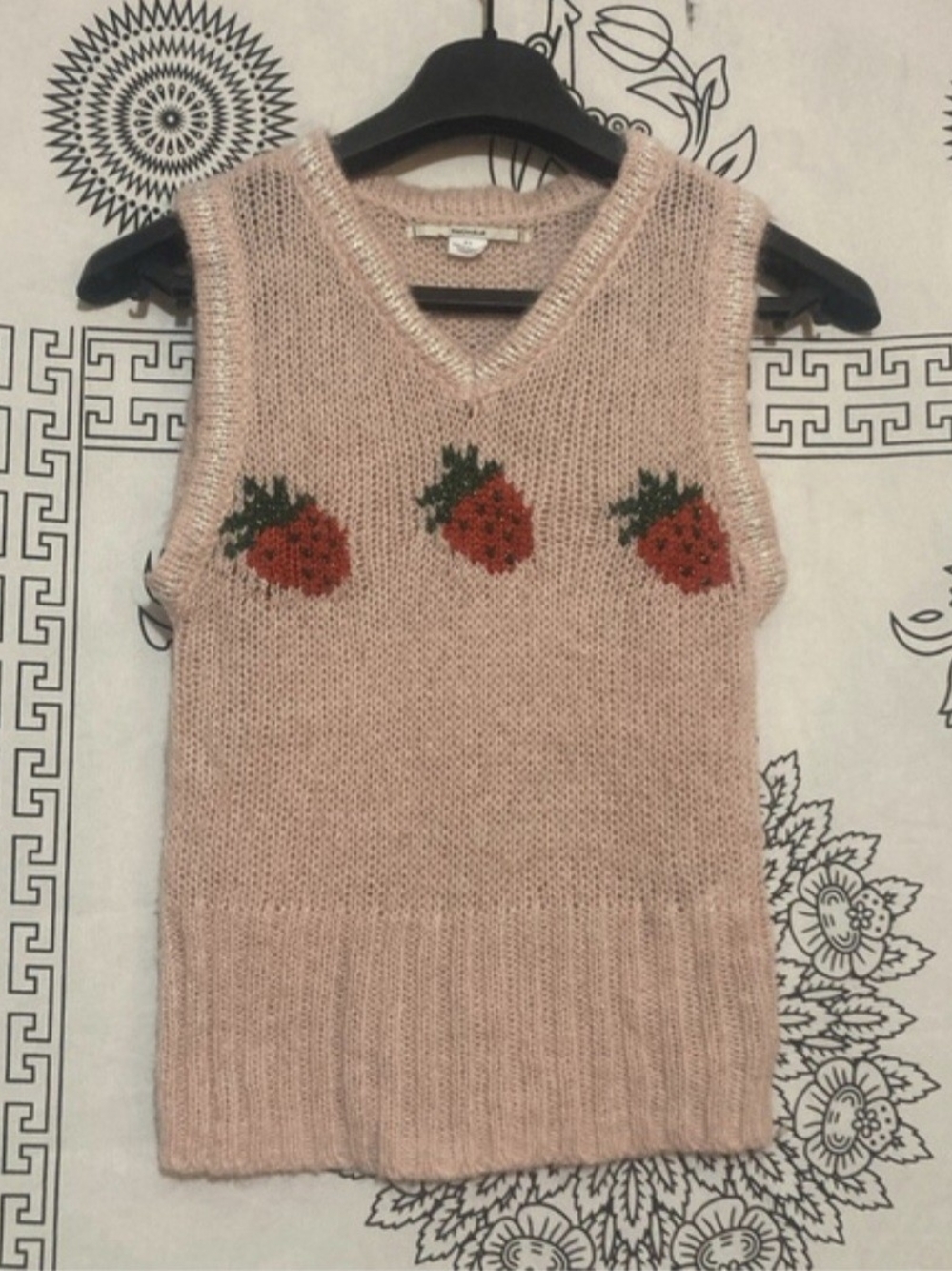 Kimchi Blue Pink V-Neck Strawberry Knit Sweater Vest